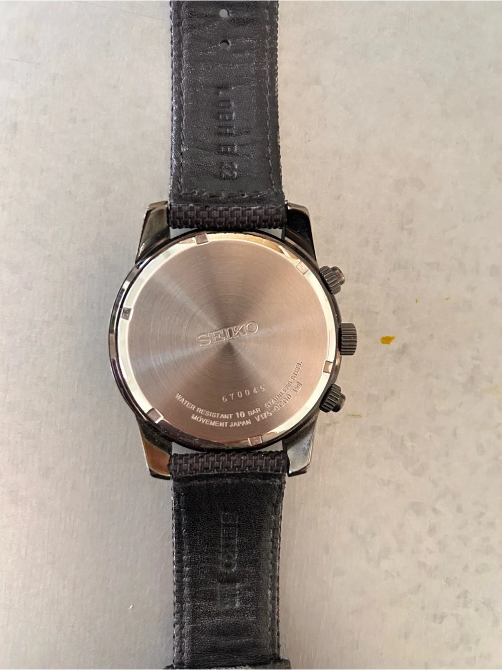 Seiko Men's Black Strap Watch with Orange Accents